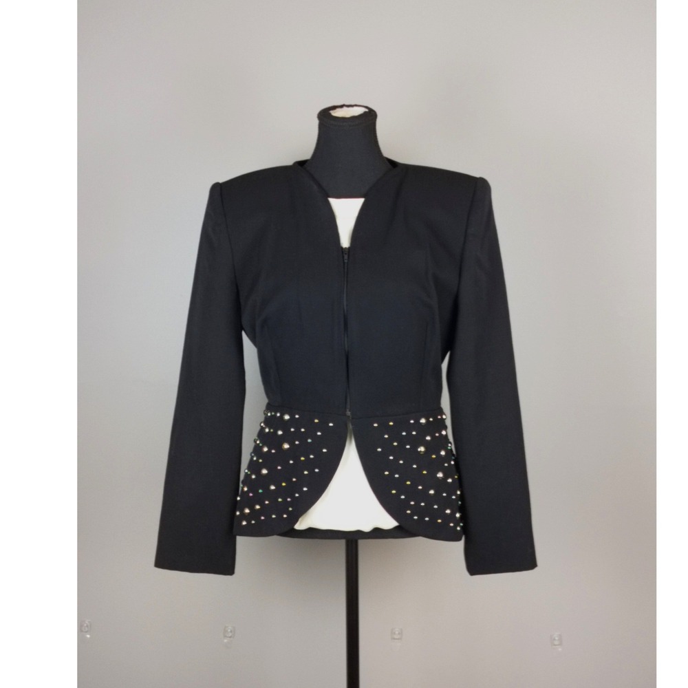 Vintage PSI by Alvin Bell Virgin Wool‎ Studded Peplum Jacket  Black Tailored